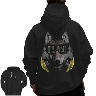 Wolf As Dj In Sunglass And Headphone Zip Up Hoodie Back Print | Mazezy