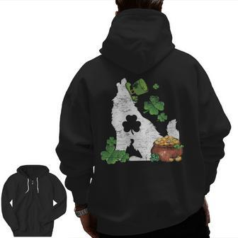 Wolf Dog Lover St Patrick's Day Zip Up Hoodie Back Print | Mazezy