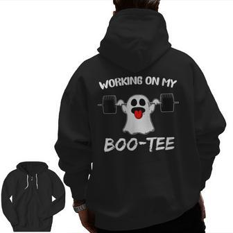 Working On My Boo Ghost Workout Gym Halloween Zip Up Hoodie Back Print | Mazezy