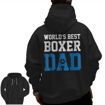 World's Best Boxer Dad Dog Owner Lover Paw Pet Blue Zip Up Hoodie Back Print | Mazezy
