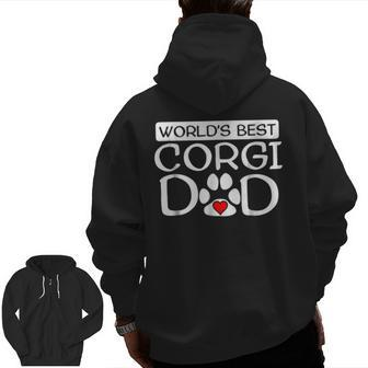World's Best Corgi Dad Dog Owner Paw Print Zip Up Hoodie Back Print | Mazezy