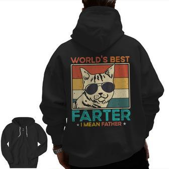 Worlds Best Farter I Mean Father Best Cat Dad Ever Zip Up Hoodie Back Print | Mazezy