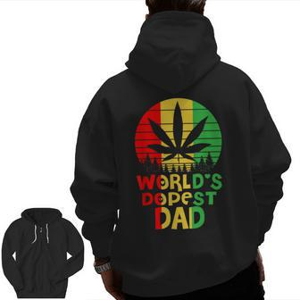 Worlds Dopest Dad Cannabis Weed Marijuana Leaf Zip Up Hoodie Back Print | Mazezy