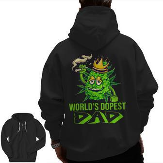 World's Dopest Dad Cannabis Leaf Weed Fathers Day Zip Up Hoodie Back Print | Mazezy