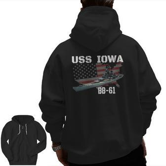 Ww2 American Battleship Uss Iowa Warship Bb 61 Veterans Zip Up Hoodie Back Print | Mazezy DE