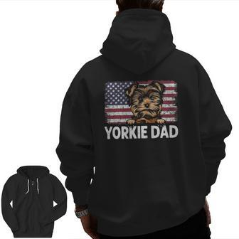 Yorkie Dad With Proud American Flag Dog Lover Zip Up Hoodie Back Print | Mazezy AU