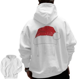 Dad With Santa Claus Hat Matching Family Christmas Pajama Zip Up Hoodie Back Print | Mazezy
