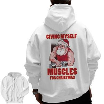 Muscle Xmas Weightlifting Santa Claus Costume Snow Christmas Zip Up Hoodie Back Print | Mazezy