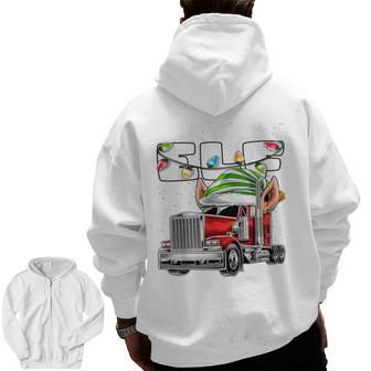 Trucker Elf Truck Driver Big Rig Christmas Zip Up Hoodie Back Print | Mazezy