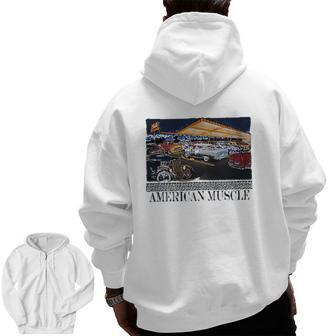 American Muscle Classic Hotrod Car Truck Drive In Cruise Graphic Zip Up Hoodie Back Print | Mazezy