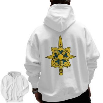 Army Military Intelligence Corps Branch Veteran Insignia Zip Up Hoodie Back Print | Mazezy
