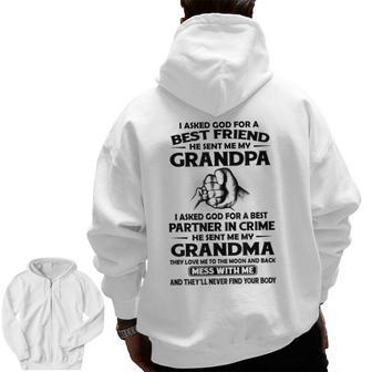 I Asked God For A Best Friend He Sent Me My Grandpa Zip Up Hoodie Back Print | Mazezy UK