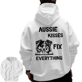 Aussie Kisses Fix Everything Dad Australian Shepherd Zip Up Hoodie Back Print | Mazezy