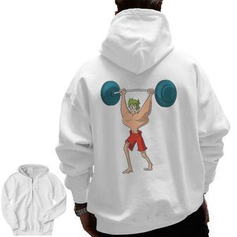 Barbell Weight Lifting Workout Zip Up Hoodie Back Print | Mazezy