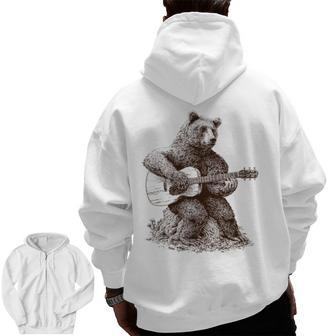Bear Playing Guitar Players Music Dad Rock N Roll Zip Up Hoodie Back Print | Mazezy