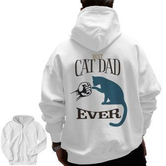 Best Cat Dad Ever Fist Bump Blue Cat Personalized Cat Dad Zip Up Hoodie Back Print | Mazezy