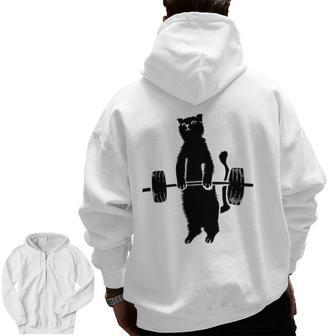 Cat Deadlif Cool Love Weight Trainers Zip Up Hoodie Back Print | Mazezy