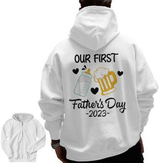 Cute Dad And Son Our First Fathers Day Together 2023 Zip Up Hoodie Back Print | Mazezy AU