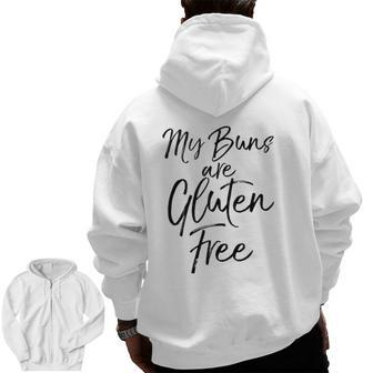 Cute Gluten Free Pun Workout My Buns Are Gluten Free Tank Top Zip Up Hoodie Back Print | Mazezy