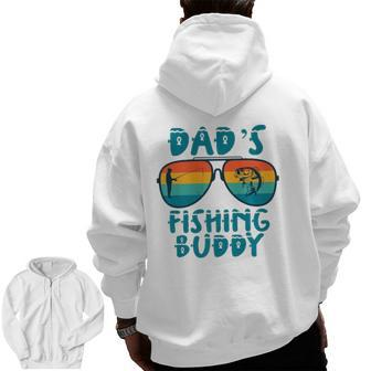 Dad's Fishing Buddy Cute Fish Sunglasses Youth Kids Premium Zip Up Hoodie Back Print | Mazezy