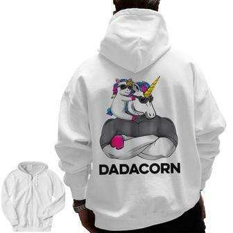 Fathers Day Unicorn Dad Dadacorn Men Zip Up Hoodie Back Print | Mazezy