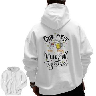 Our First Father's Day Together Daddy Olivia Feeding Bottle & Beer Glass Personalized Zip Up Hoodie Back Print | Mazezy