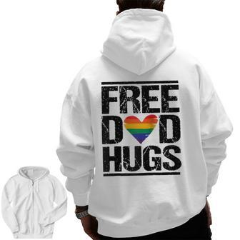 Free Dad Hugs Lgbtq Pride Stepfather Daddy Papa Raglan Baseball Tee Zip Up Hoodie Back Print | Mazezy