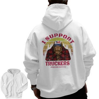 Freedom Convoy 2022 In Support Of Truckers Mandate Bigfoot Zip Up Hoodie Back Print | Mazezy