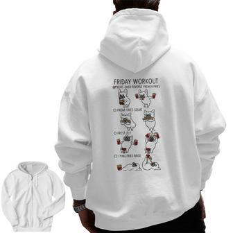 Friday Workout French Bulldog Gym Zip Up Hoodie Back Print | Mazezy