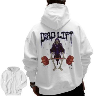 Gym Grim Reaper Deadlift Workout Occult Reaper Zip Up Hoodie Back Print | Mazezy