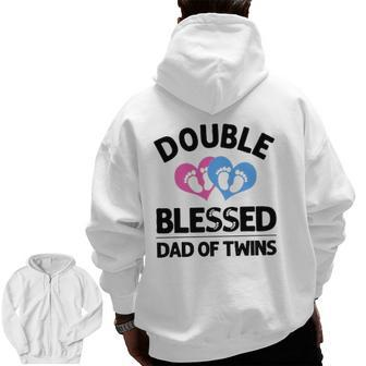 New Dad Of Twins For Men Father Announcement Zip Up Hoodie Back Print | Mazezy