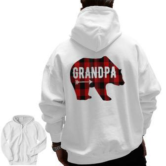 Grandpa Black & Red Buffalo Plaid Bear Grandfather Bear Zip Zip Up Hoodie Back Print | Mazezy