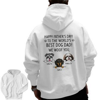 Happy Father's Day To The World's Best Dog Dad We Woof You Santa Grey Harley Zip Up Hoodie Back Print | Mazezy
