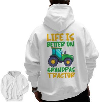 Kids Young Farmer Tractor Boy On Grandpas Tractor Zip Up Hoodie Back Print | Mazezy