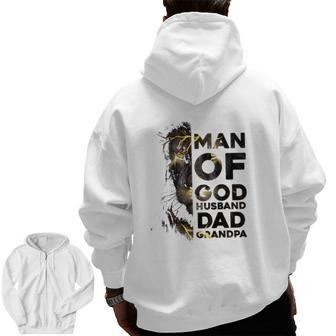Lion Man Of God Husband Dad Grandpa Fathers Day Zip Up Hoodie Back Print | Mazezy