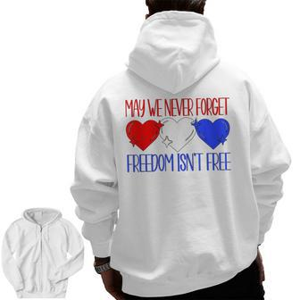 Memorial Day Quote For Veterans Patriotic Red White Blue Zip Up Hoodie Back Print | Mazezy UK