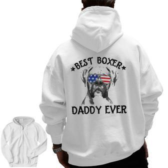 Mens Best Boxer Daddy Ever Dog Dad American Flag 4Th Of July Zip Up Hoodie Back Print | Mazezy