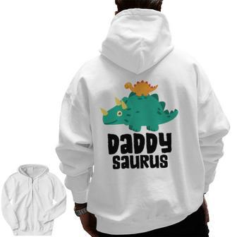 Mens Dinosaur Daddy Saurus Triceratopsgift For Dad Essential Zip Up Hoodie Back Print | Mazezy