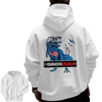 Mens Matching Family 4Th Of July Patriotic Grandpasaurusrex Zip Up Hoodie Back Print | Mazezy