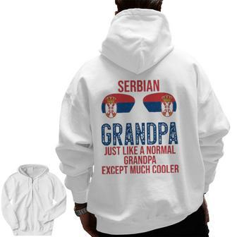 Mens Serbian Grandpa Serbia Flag Sunglasses Father's Day Zip Up Hoodie Back Print | Mazezy