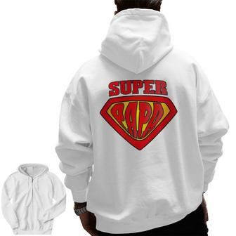 Mens Superhero Super Papa Father Day Dad Zip Up Hoodie Back Print | Mazezy