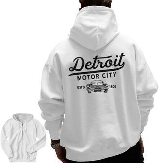 Motor City Muscle Car Detroit Novelty Zip Up Hoodie Back Print | Mazezy