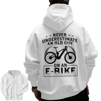 Mountain Bike Ebike Biker Dad Grandpa Cyclist Ebike Zip Up Hoodie Back Print | Mazezy