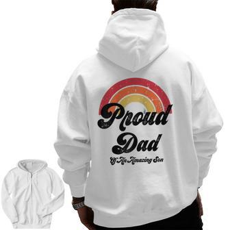 Proud Dad Of A Gay Son Lgbtq Ally Free Dad Hugs Bi Raglan Baseball Tee Zip Up Hoodie Back Print | Mazezy