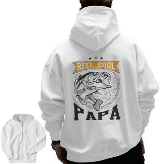 Reel Cool Papa Father's Day Idea Men Zip Up Hoodie Back Print | Mazezy
