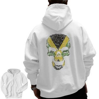 Skull With Jamaica Flag Skeleton Jamaican Roots Zip Up Hoodie Back Print | Mazezy