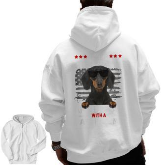 Never Underestimate An Old Man With A Dachshund Dog Dad Old Man Zip Up Hoodie Back Print | Mazezy