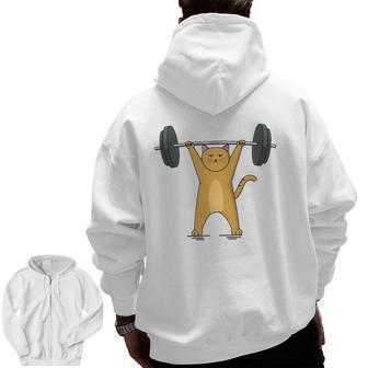 Weightlifting Cat Barbell Fitness Lovers Zip Up Hoodie Back Print | Mazezy