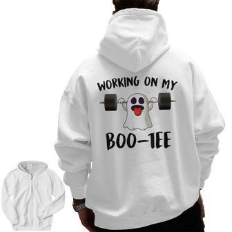Working On My Boo Halloween Ghost Workout Gym Zip Up Hoodie Back Print | Mazezy