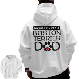 World's Best Boston Terrier Dad Dog Owner Paw Print Zip Up Hoodie Back Print | Mazezy